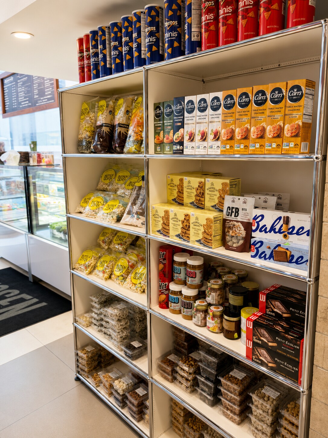 Consumer products displayed on a retail shelf