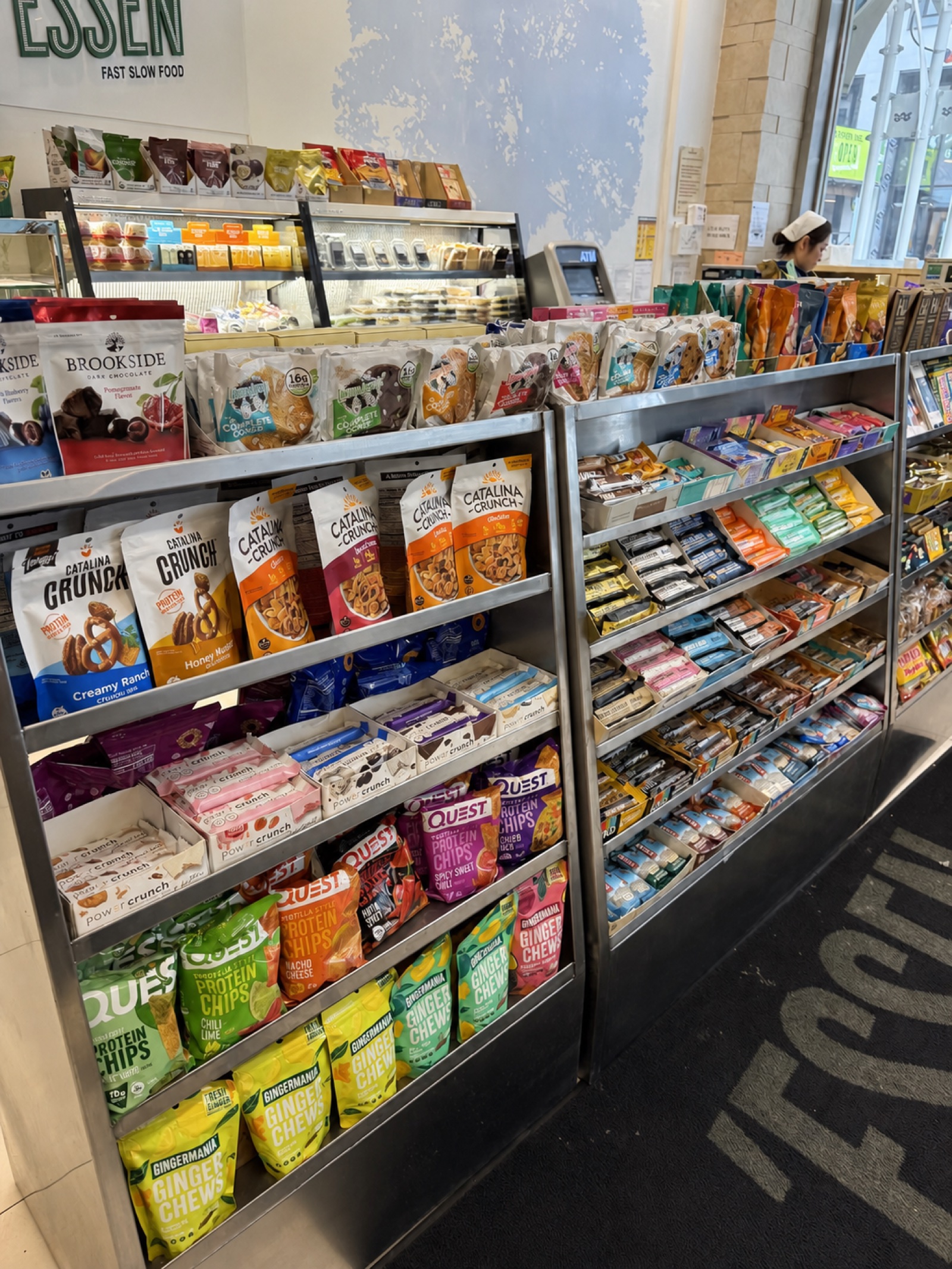 Food and snack products displayed on retail shelves