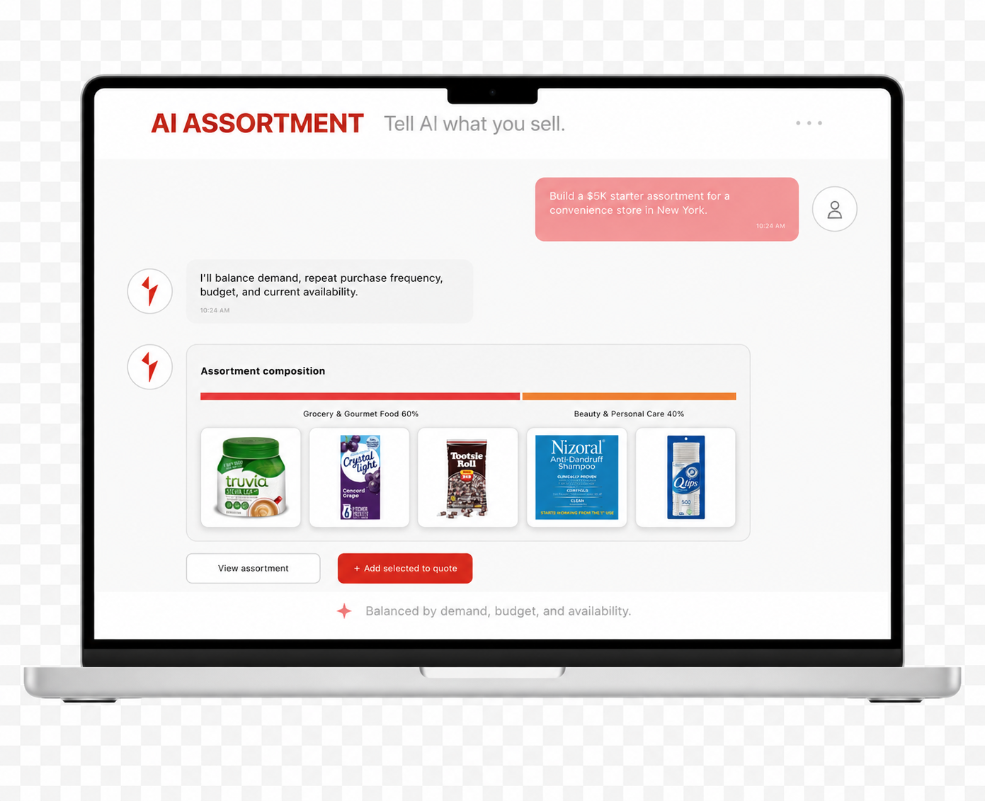 AI assortment recommendations displayed on a laptop